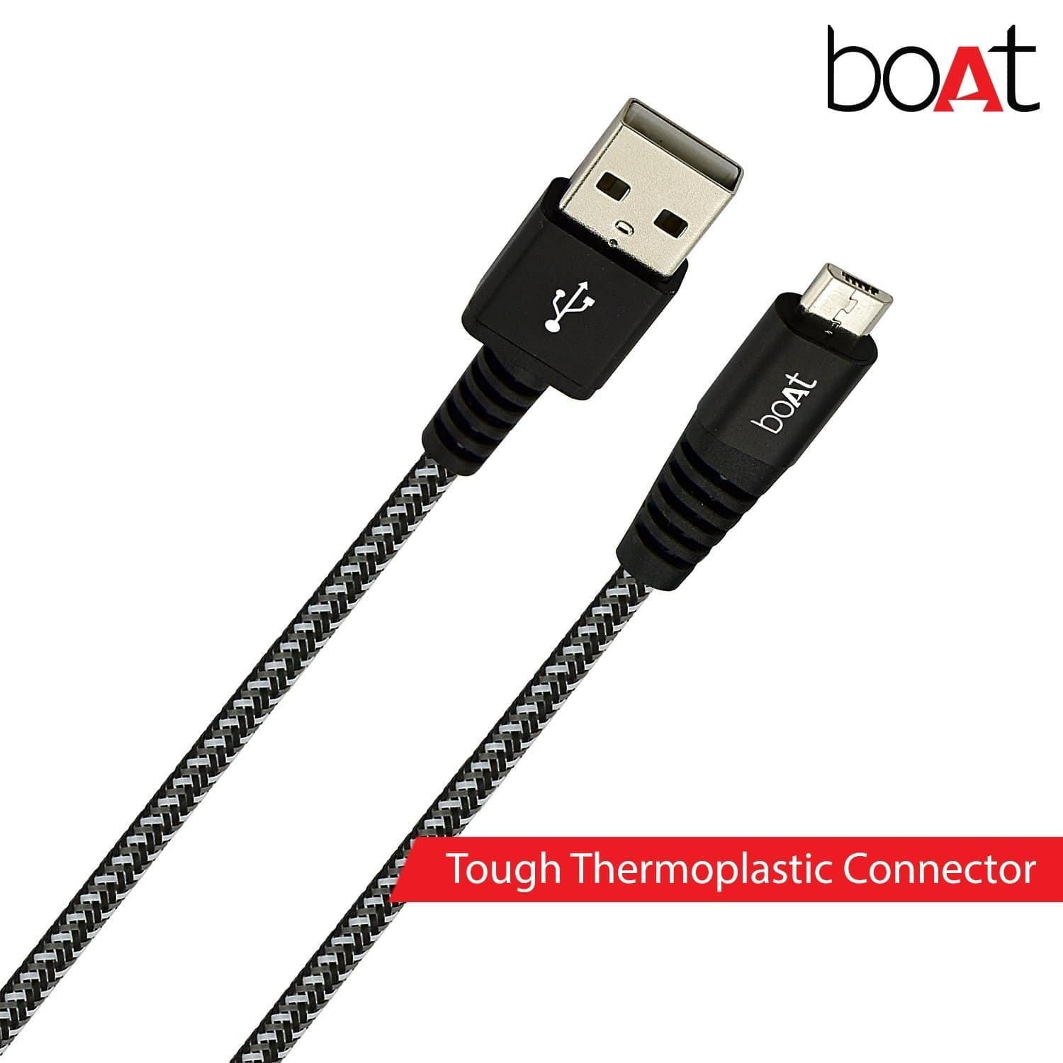 boAt Unbreakable Braided Micro USB Cable 1.5 Meter (Black)-USB Charging Transfer cable-dealsplant