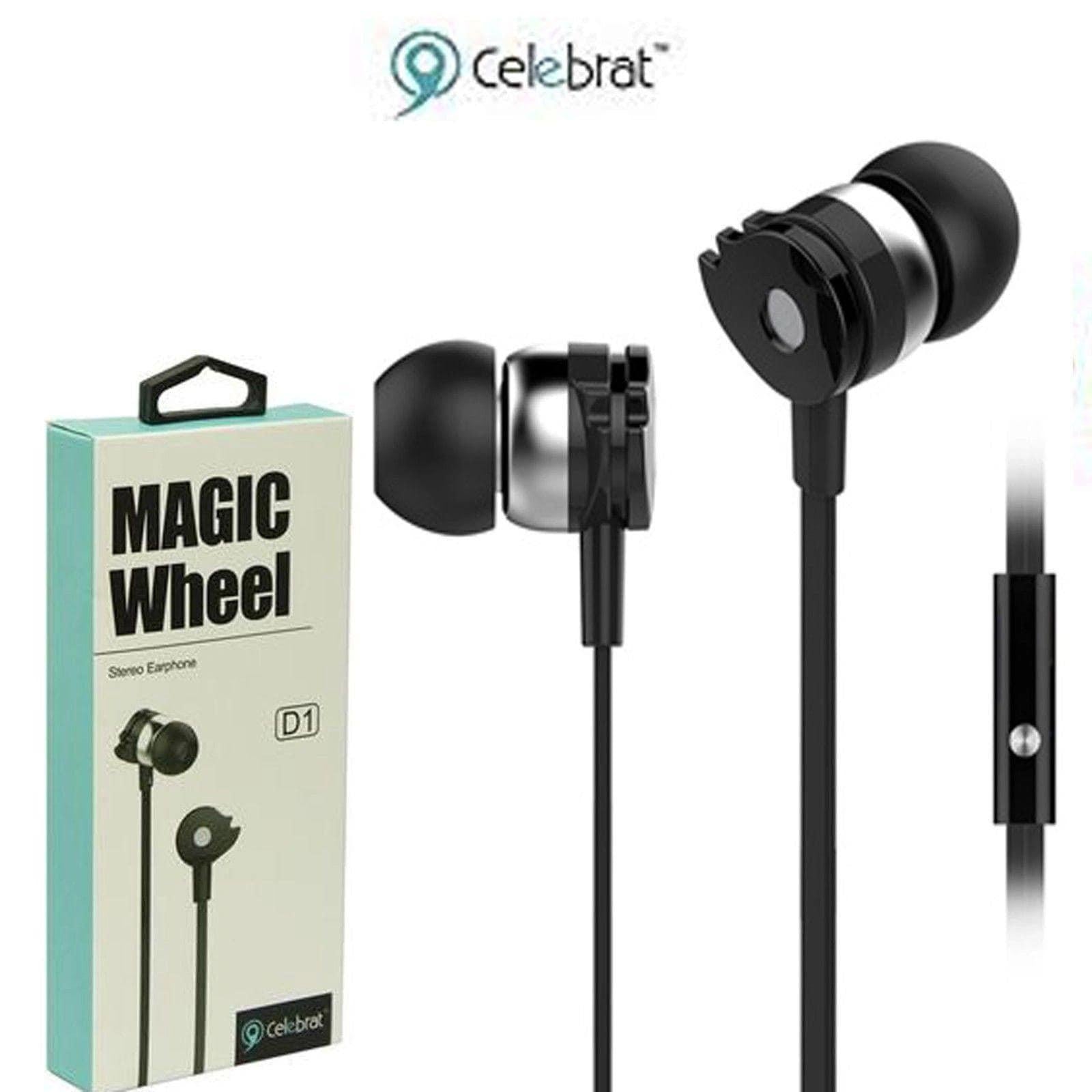 CELEBRAT D1 SLEEK DEEP BASS EARPHONES WITH MIC (D1 Black)-Earphones-dealsplant