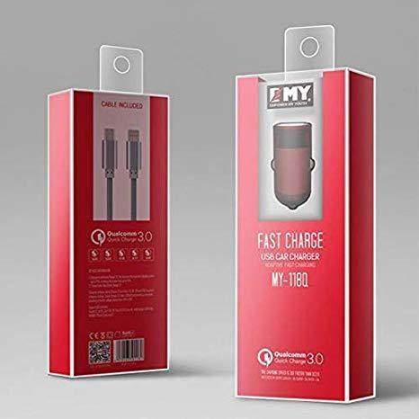 EMY MY-118Q Premium Quality 3A Fast Car Charger for iPhone, Samsung, OnePlus - Qualcomm Quick Charge 3.0-Car Accessories-dealsplant