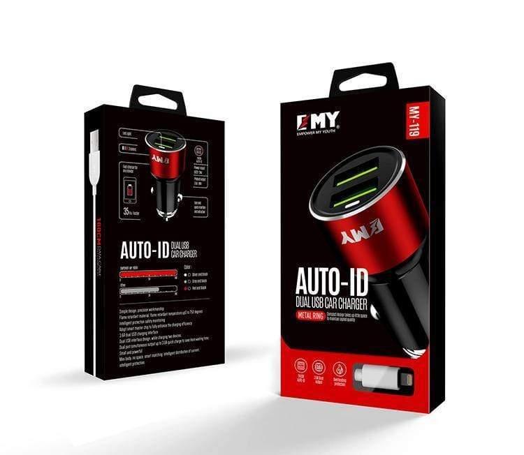 EMY MY119 (Auto-ID) Premium Quality DUAL USB Port 3.6A Car Quick Charger 35% Faster With Android Cable-Car Accessories-dealsplant