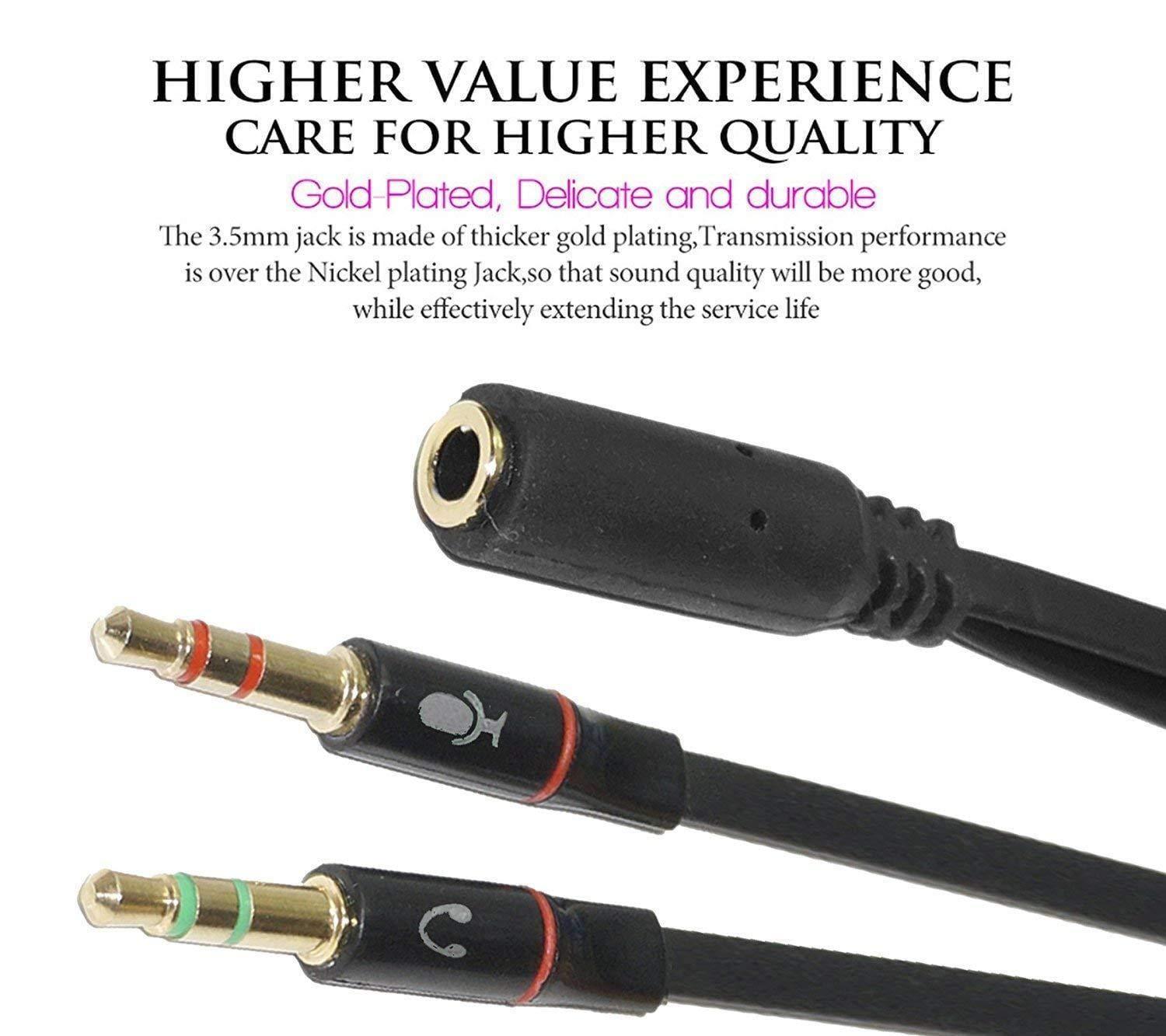 Dealsplant Premium Gold Plated 3.5mm Headphone Earphone 2 Male to 1 Female mic Audio Y Splitter Cable for Laptop / Desktop Computers-Converters-dealsplant