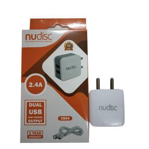 Nudisc CR04 2.4A Dual USB Fast Mobile Charger with FREE Micro USB cable (1 year Warranty)-Datacable & Chargers-dealsplant