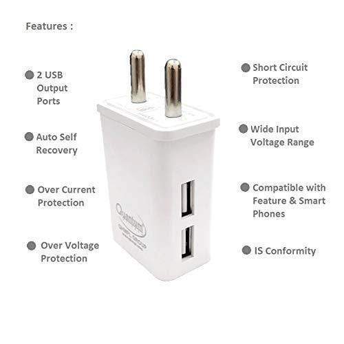 Quantum 2.0Amp Dual USB Port Wall Charger/Travel Charger Adapter with Micro USB Data Cable-Datacable & Chargers-dealsplant