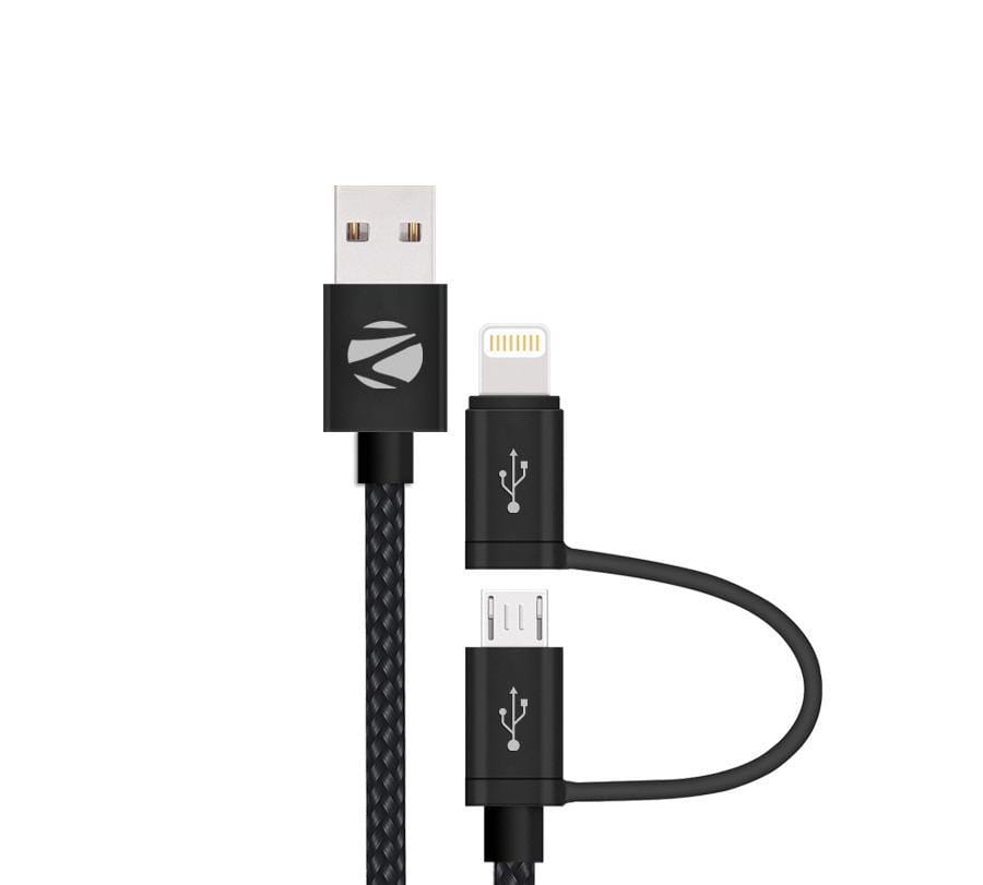 Zebronics ZEB-UMLC100B USB 3.0 lightning & micro USB 2 in 1 Cable for Apple & Android phones-Datacable-dealsplant