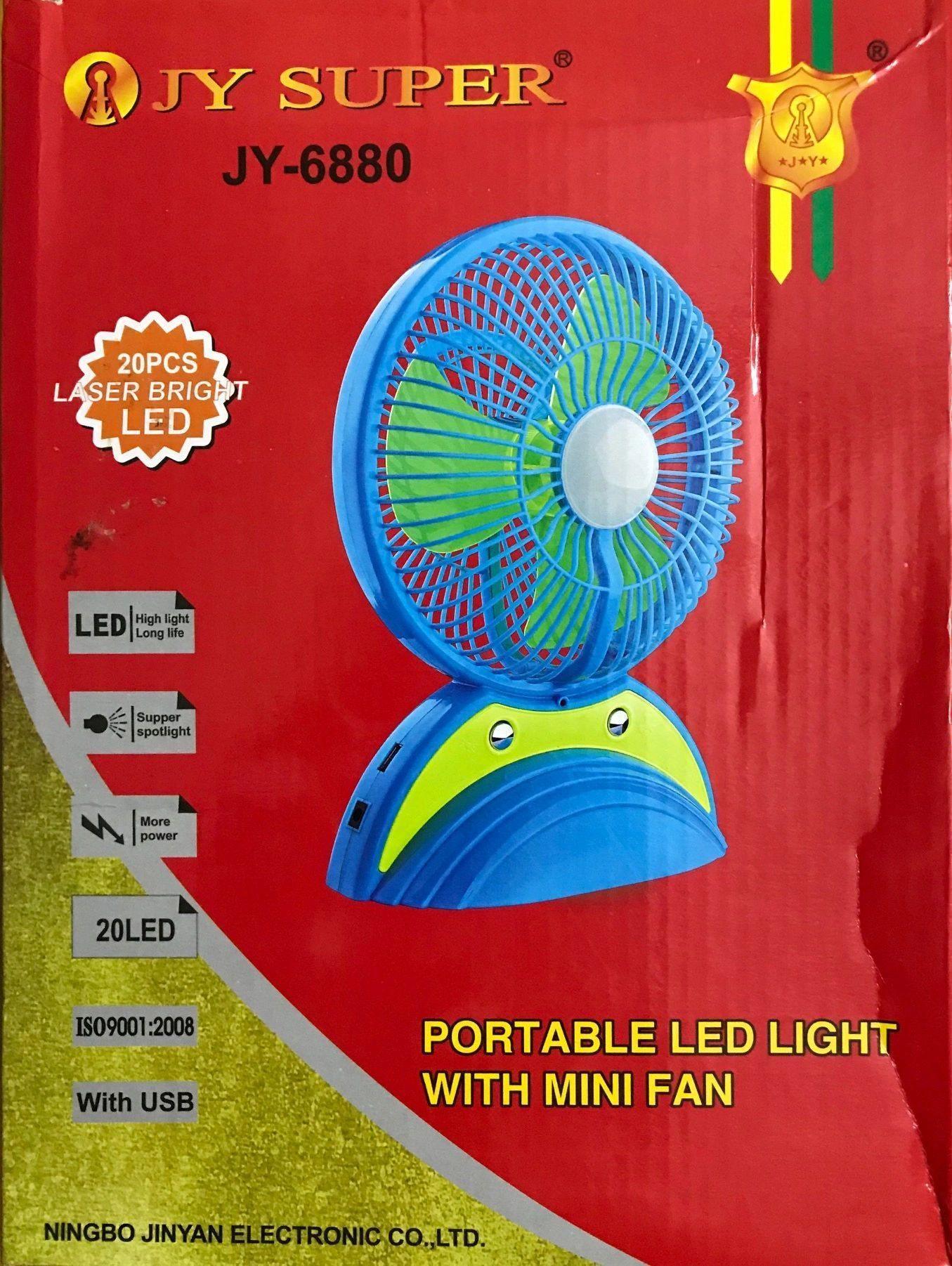 JY Super 6880 Rechargeable Fan Multi Functional LED, AC/DC Table Fan with in-built Power Bank Solar Panel supported Fan-Home & Living-dealsplant