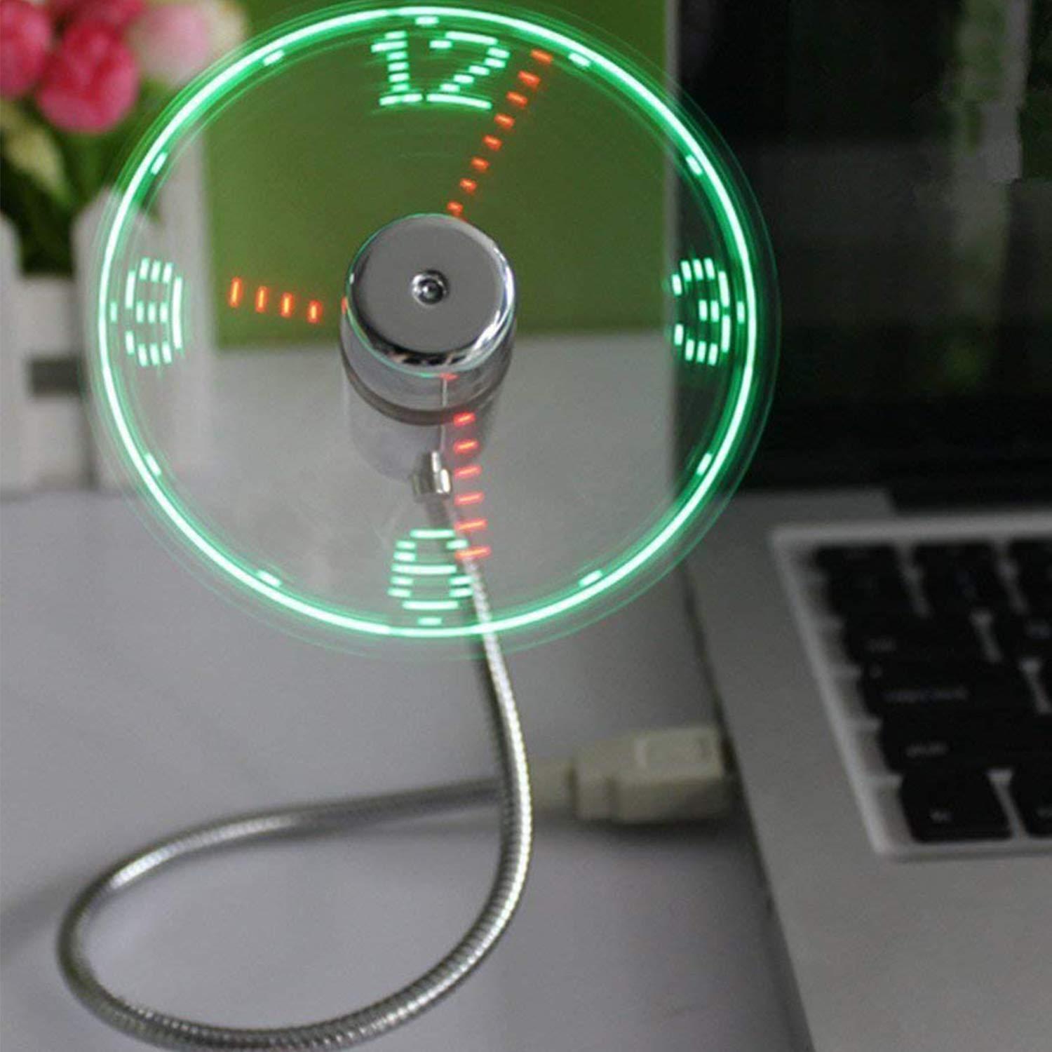 Portable Mini USB Powered LED Cool Flashing Real Time Display Clock Fan-Home & Living-dealsplant