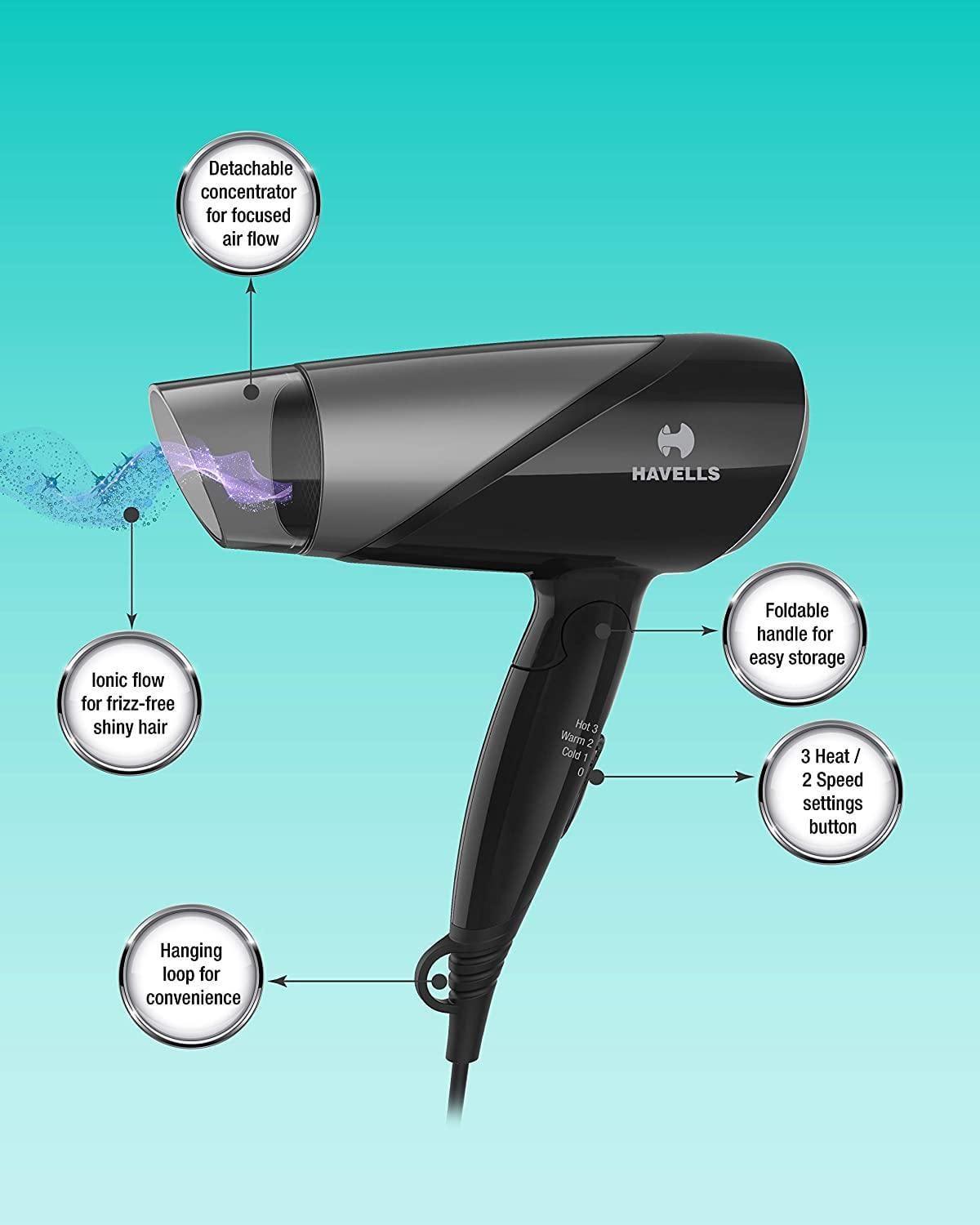 Havells HD3251 1600 W Ionic Cool SHOT & Foldable Hair Dryer (Black)-Home & Kitchen Accessories-dealsplant