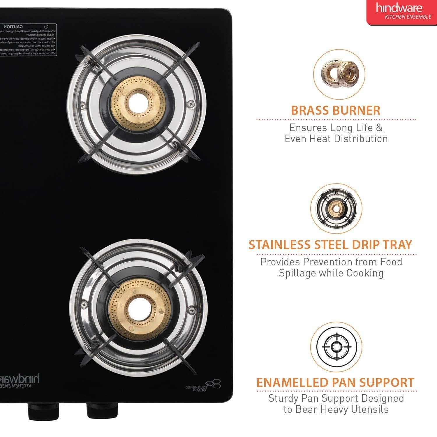 Hindware Brio 4B Brass Burner Gas Stove (Black)-Home & Kitchen Appliances-dealsplant
