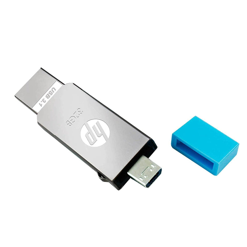 HP HPFD302M 128GB OTG Flash Drive (Silver and Sky Blue)-pendrives-dealsplant