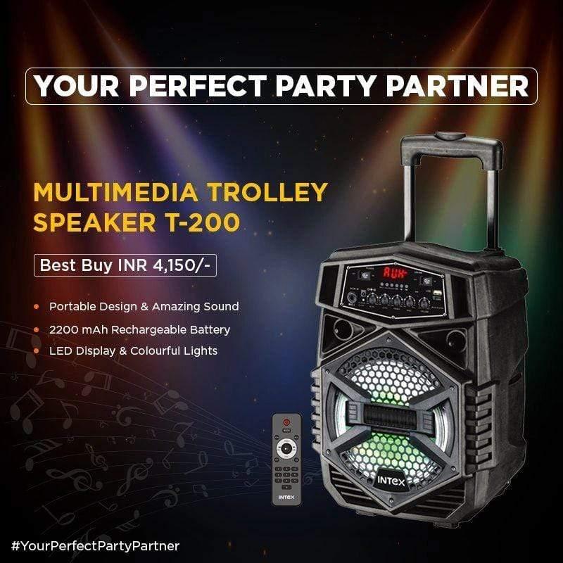Intex Trolley Speaker T200 Multi media Party Speaker with Bluetooth/ FM/ USB/ TF card Support-Audio Speakers-dealsplant