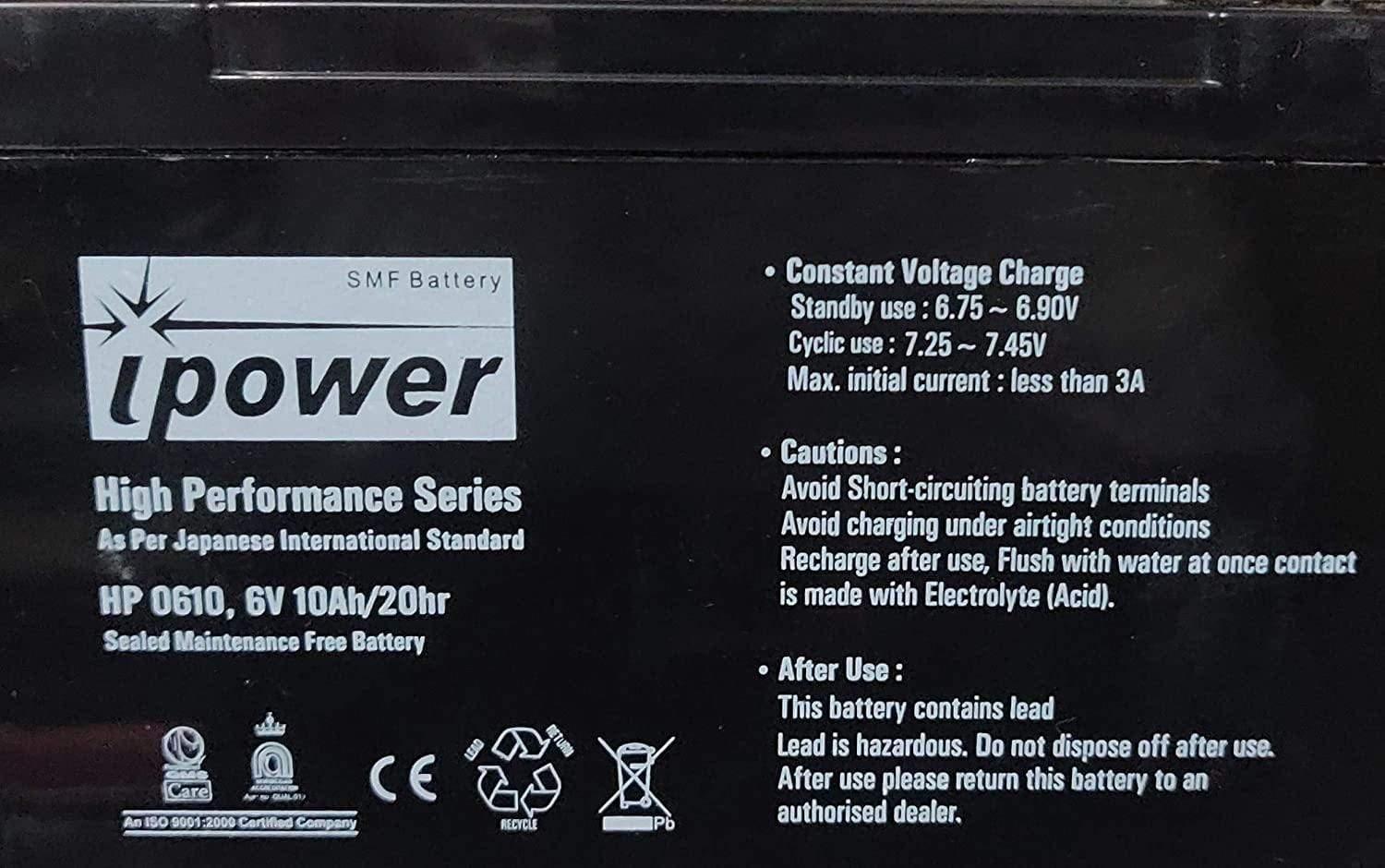 iPower 6V 10AH Rechargeable VRLA Battery for Toys & Scientific Projects-Rechargeable Batteries-dealsplant