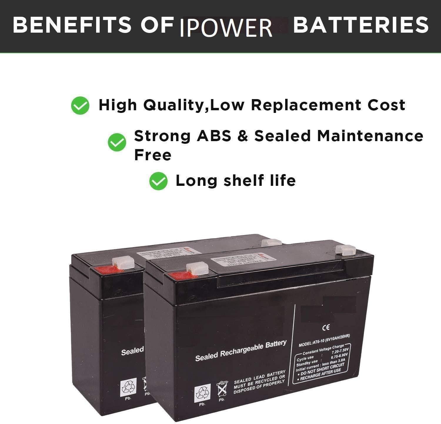 iPower 6V 10AH Rechargeable VRLA Battery for Toys & Scientific Projects-Rechargeable Batteries-dealsplant