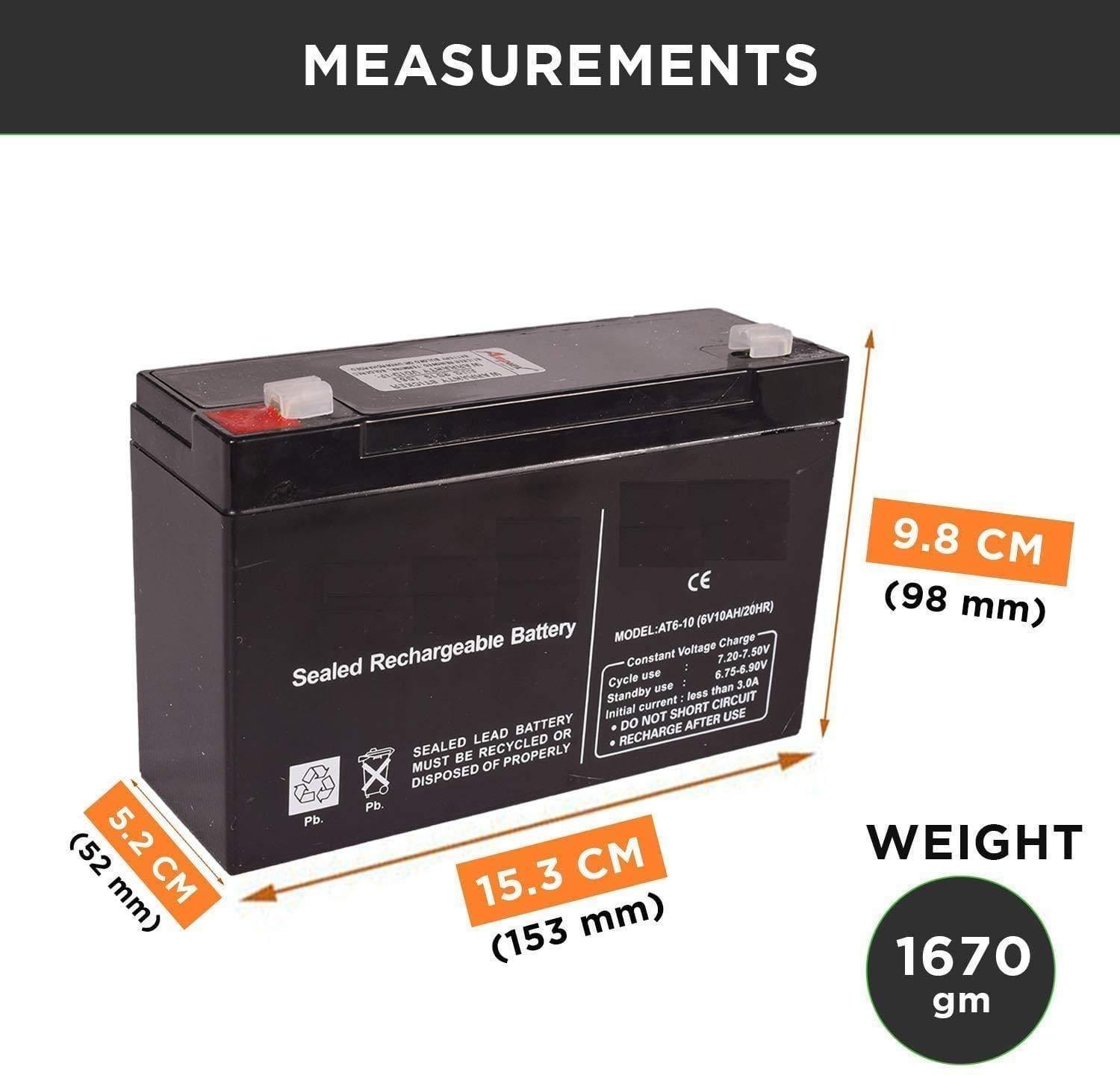 iPower 6V 10AH Rechargeable VRLA Battery for Toys & Scientific Projects-Rechargeable Batteries-dealsplant