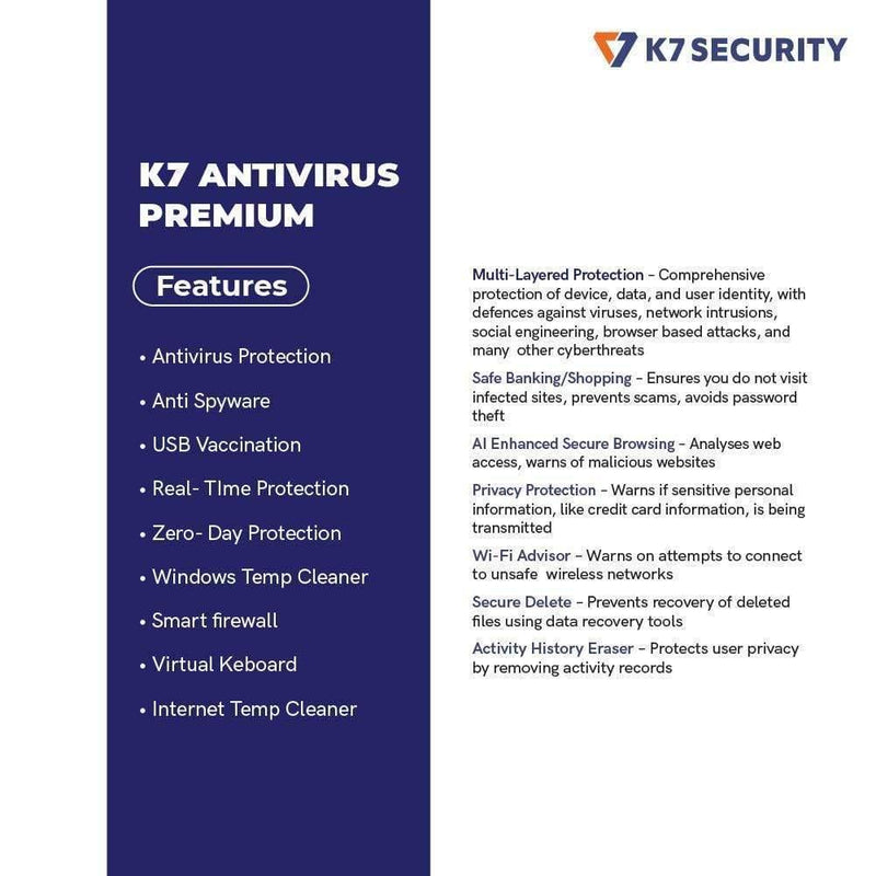 K7 Antivirus Premium- 1 User, 1 Year (Email Delivery in 2 hours - No CD)-Anti Virus Softwares-dealsplant