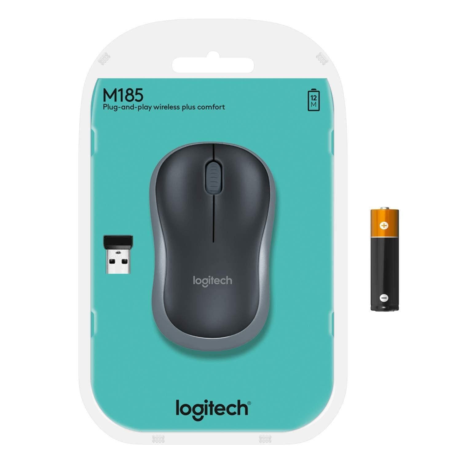 Logitech M185 Wireless Mouse USB for PC Windows, Mac and Linux, Grey with Ambidextrous Design-Wireless Mouse-dealsplant