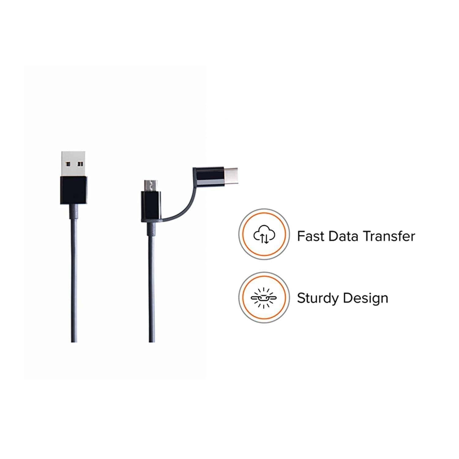 Mi 2-in-1 USB Cable (Micro USB to Type-C) 100cm-USB Charging Transfer cable-dealsplant