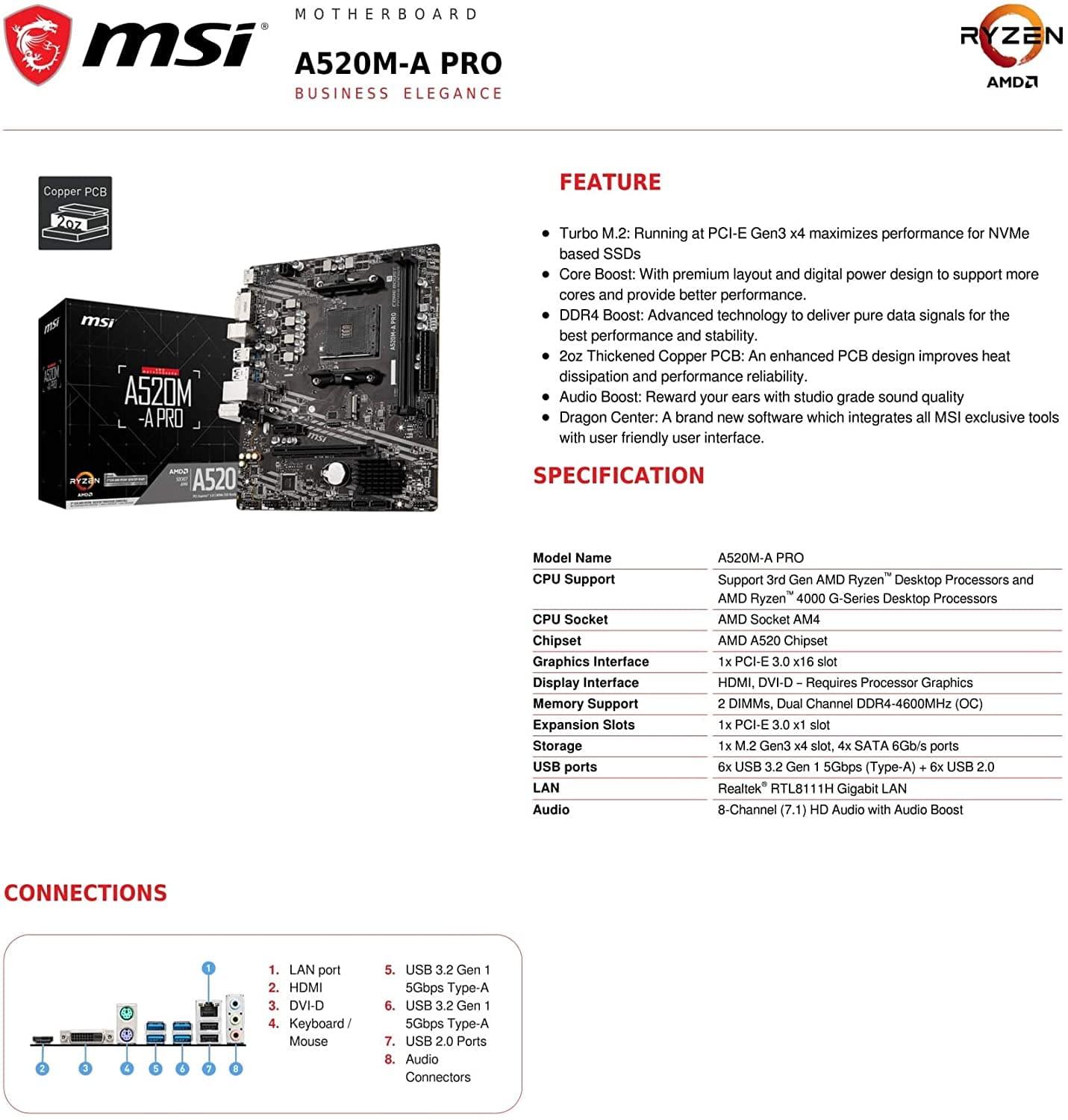 MSI A520M-A PRO Gaming Motherboard-Motherboard-dealsplant