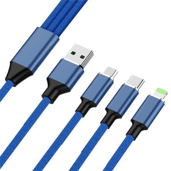 Onlite Premium Quality Nylon Braided 3 in 1 Data Charge & Sync Cable 1m with lightning, MicroUSB & Type C connectors-Datacable & Chargers-dealsplant