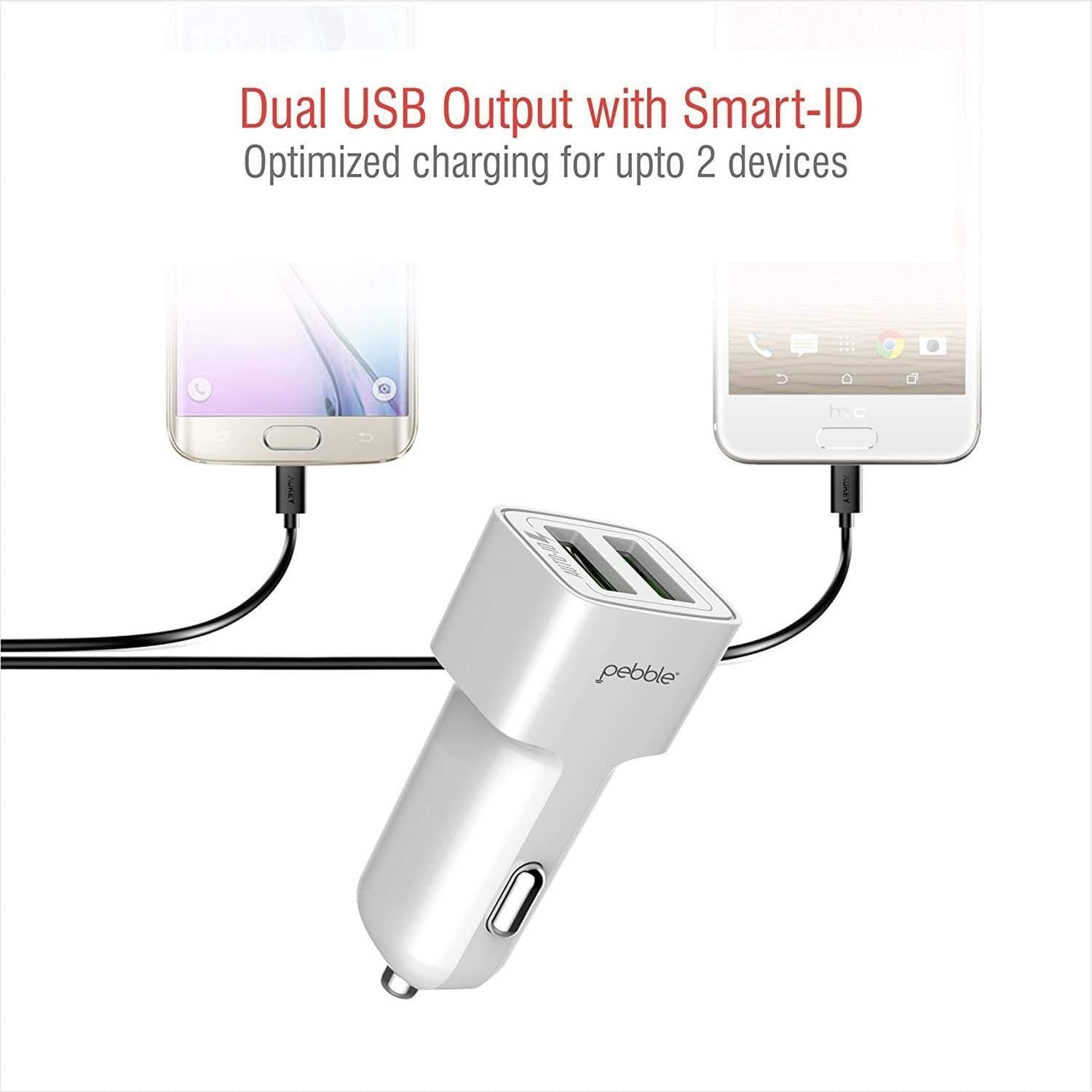 Pebble 2 USB Smart Car Charger with 2.4A Fast Charging (with Cable)-Car charger-dealsplant