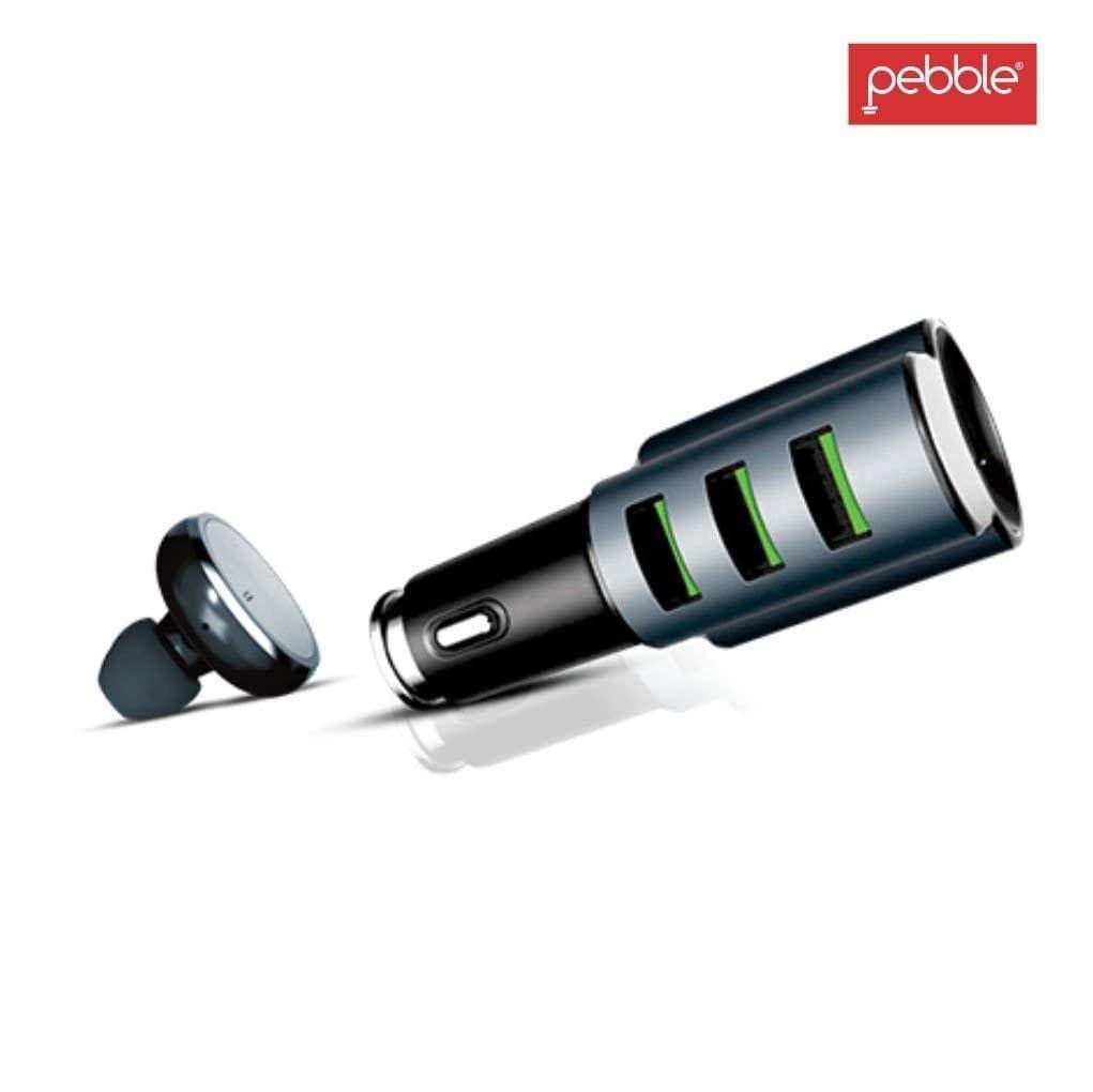 Pebble PCC3M 3 USB car Charger with in-Built Mono Bluetooth Headset,Smart ID Technology & 4.2A Output (Total)-car charger-dealsplant