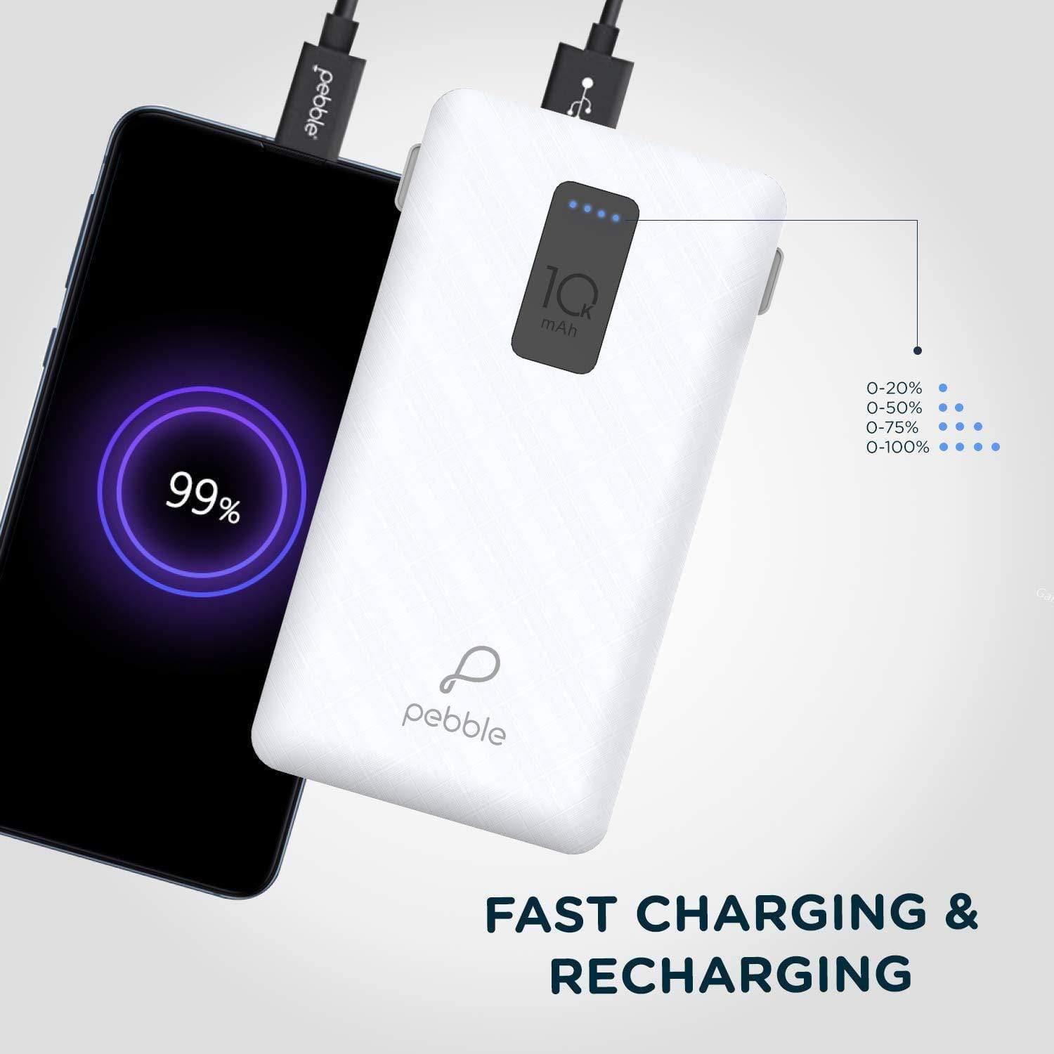 Pebble Ace+ 10000mAh Li-Polymer Power Bank with in-Built Micro, Type-C & Lightning Cables and 12W Fast Charging PB66(P)-Power Bank-dealsplant