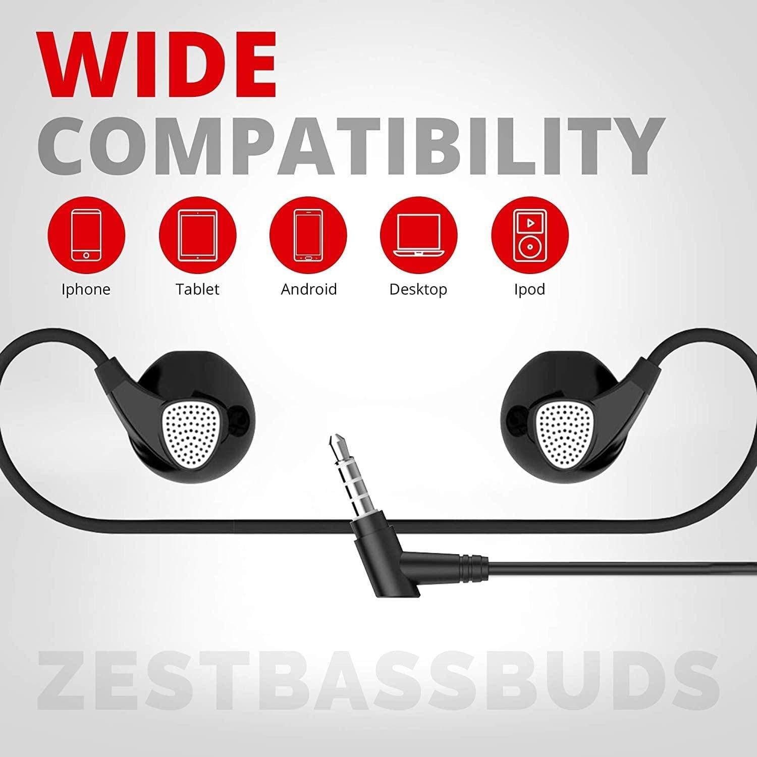 Pebble Zest BassBuds Wired Earphones with Inbuilt Mic - Black/white-Wired Earphone-dealsplant