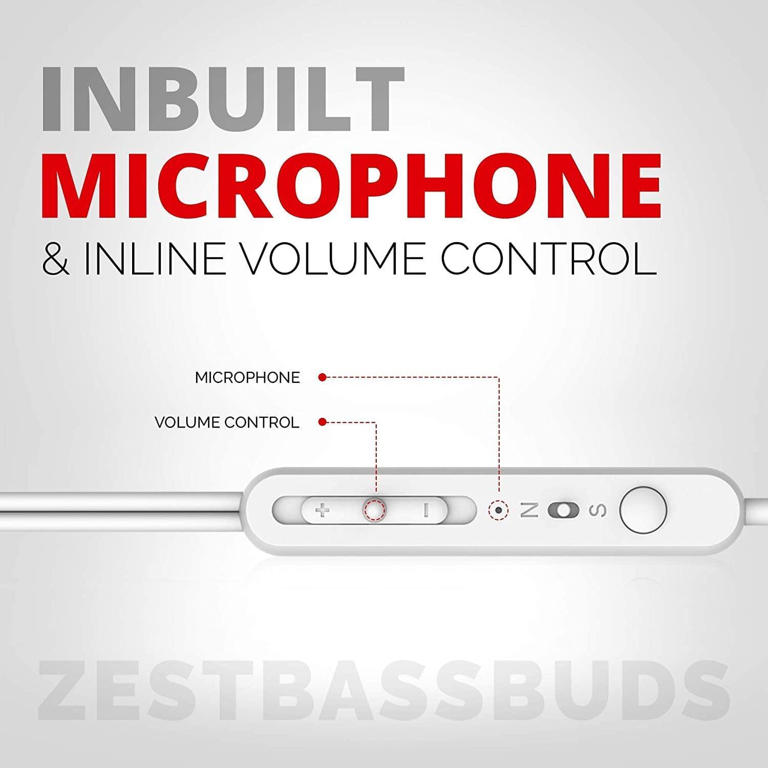 Pebble Zest BassBuds Wired Earphones with Inbuilt Mic - Black/white-Wired Earphone-dealsplant