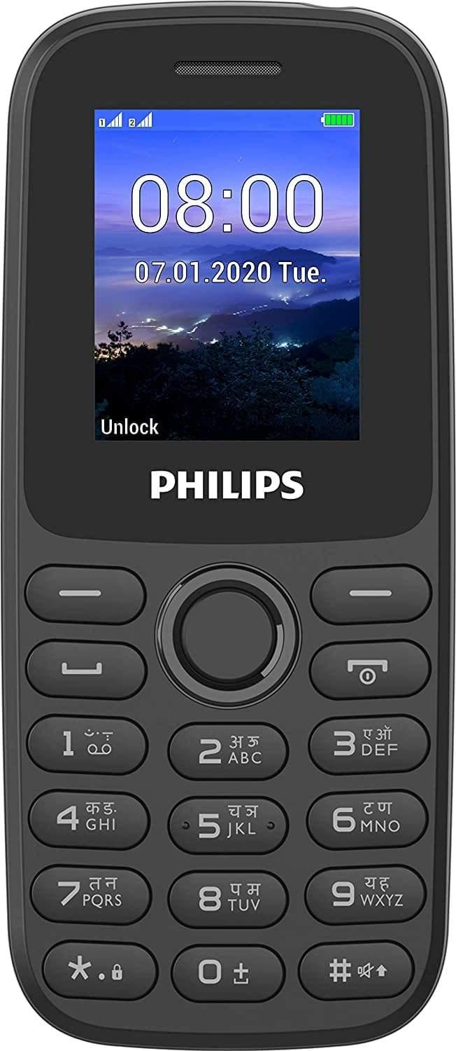 PHILIPS 1.8 inch Display, 32 MB Storage, 0.8 MP Camera, 1000 Phone Book Memory, VGA Video Recording, FM GSM Feature Phone (Black)-Mobile Phones-dealsplant