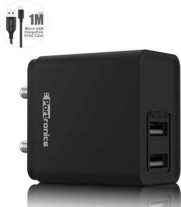 Portronics Adapto 2.4 A Quick Charging Dual USB Port Wall Adapter with 1M Micro-USB Charging Cable-adapter-dealsplant