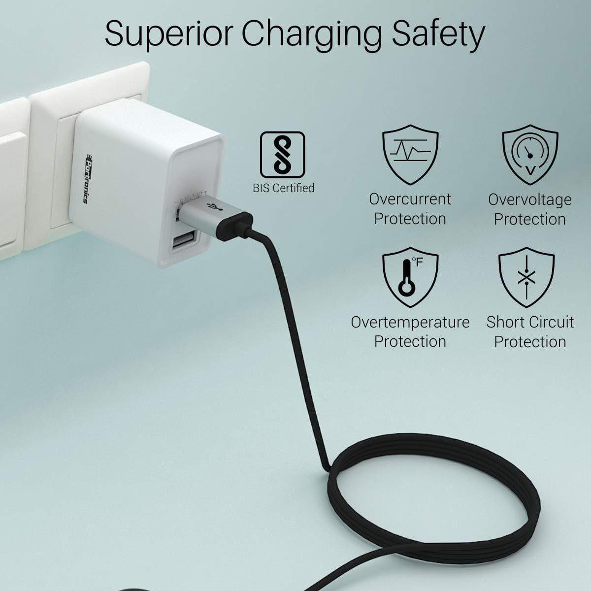 Portronics Adapto 2.4 A Quick Charging Dual USB Port Wall Adapter with 1M Micro-USB Charging Cable-adapter-dealsplant