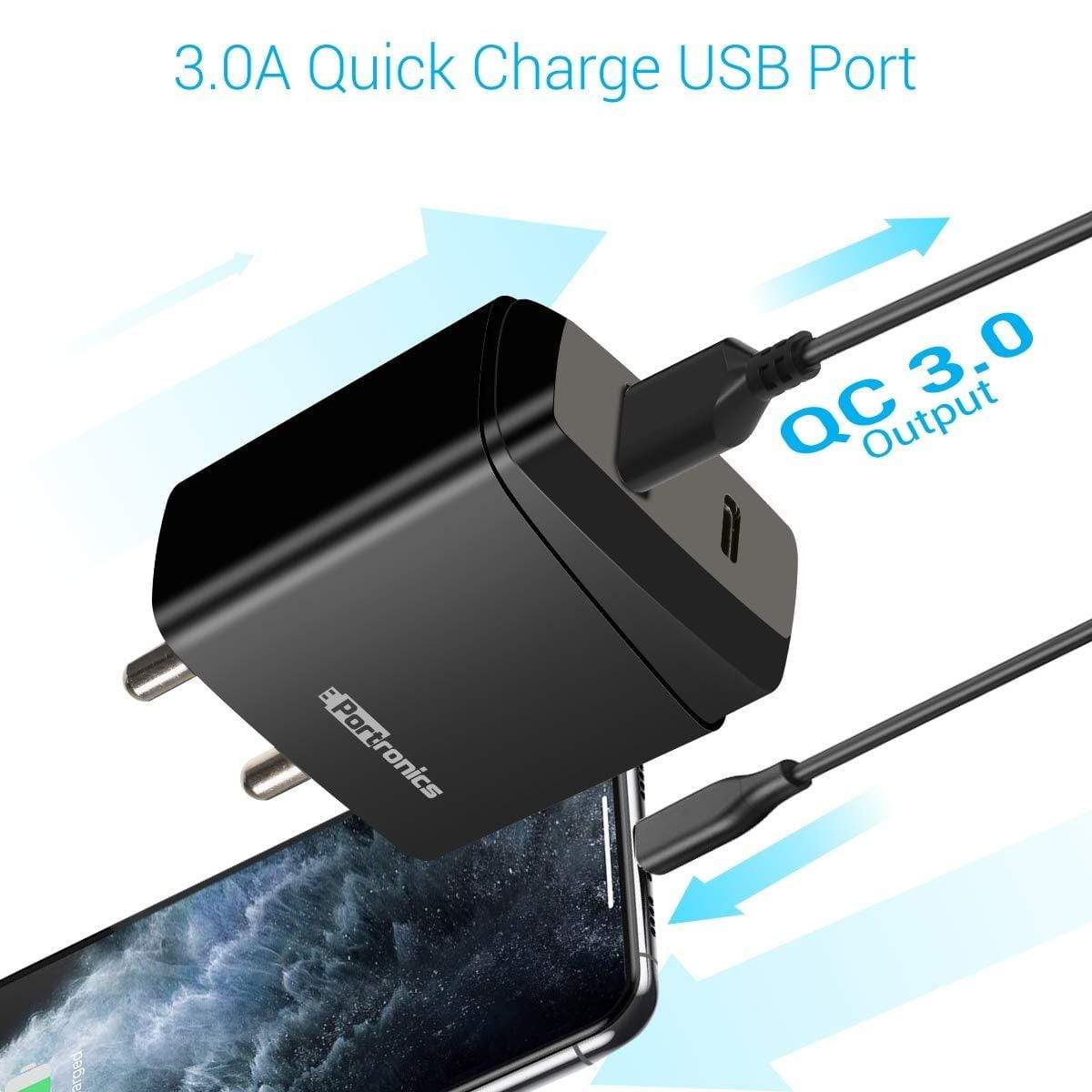 Portronics Adapto 22 Quick Charger USB Wall Adapter with Single 3.0A Quick Charging USB Port-adapter-dealsplant