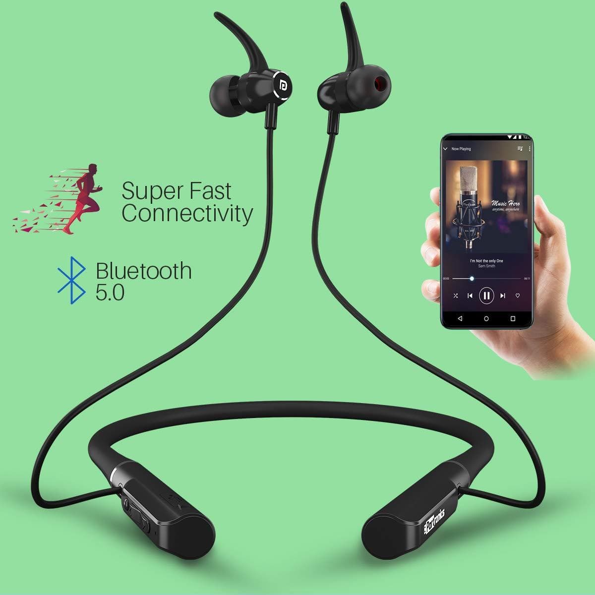 Portronics Harmonics 300 Stereo Wireless Bluetooth 5.0 Sports Headset with High Bass-Bluetooth Headsets-dealsplant