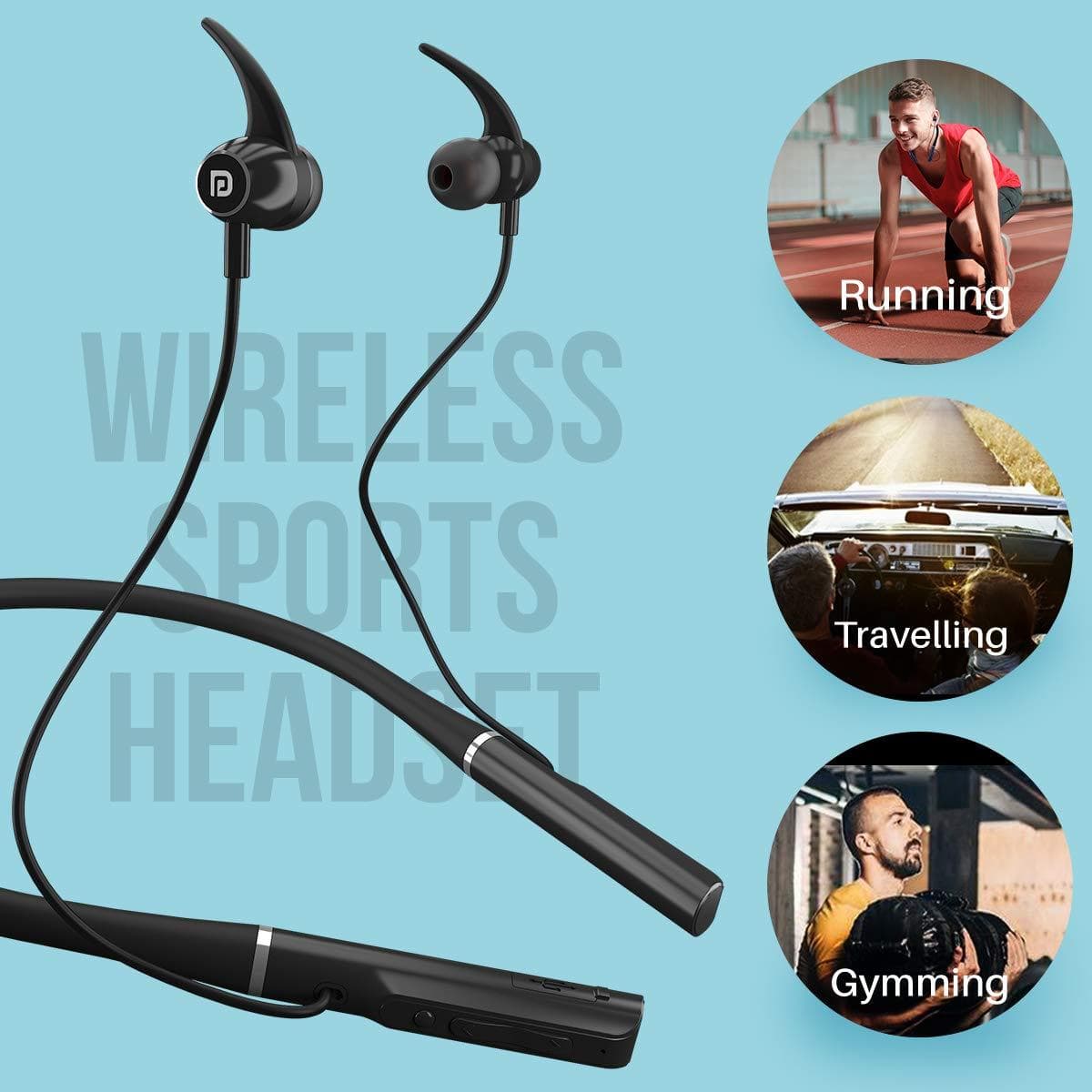 Portronics Harmonics 300 Stereo Wireless Bluetooth 5.0 Sports Headset with High Bass-Bluetooth Headsets-dealsplant