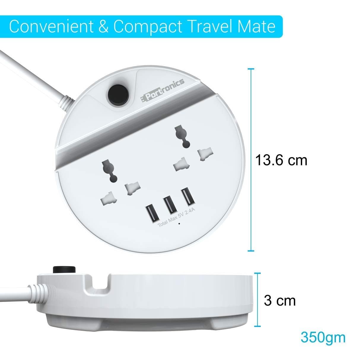 Portronics Power BUN, a Surge Protector with 2 AC Outlets and 3 USB Charging Ports Plus a Phone Docking Station, 1.5 Meter Power Cord, LED Indicator, White-Charger Pad-dealsplant