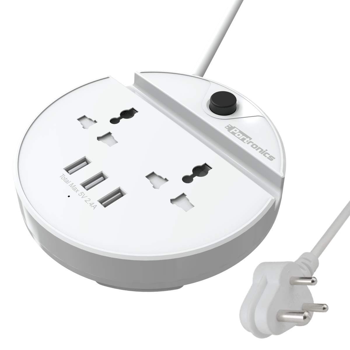 Portronics Power BUN, a Surge Protector with 2 AC Outlets and 3 USB Charging Ports Plus a Phone Docking Station, 1.5 Meter Power Cord, LED Indicator, White-Charger Pad-dealsplant