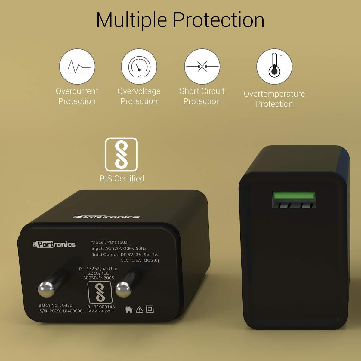 Portronics Adapto ONE 3A Fast Charging Adapter with 1M Type-C Cable-Chargers-dealsplant
