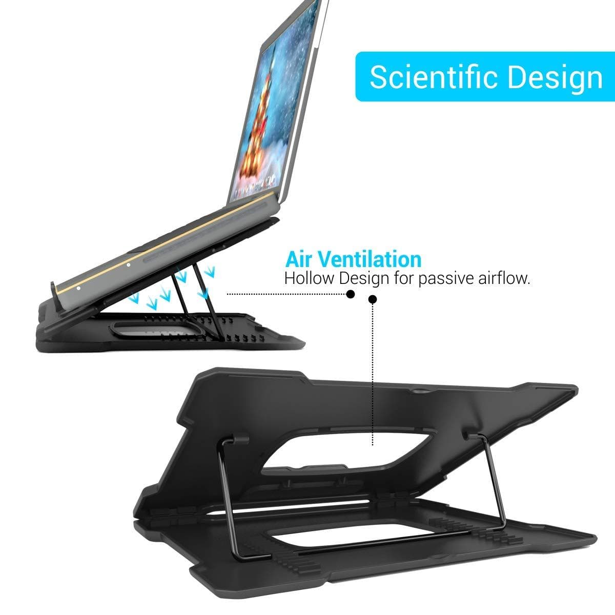 Portronics My Buddy Hexa III Foldable Laptop Stand, Air Ventilated, 12 Angle Adjustment, for 12 to 18 Inch Laptops (Black)-laptop care-dealsplant