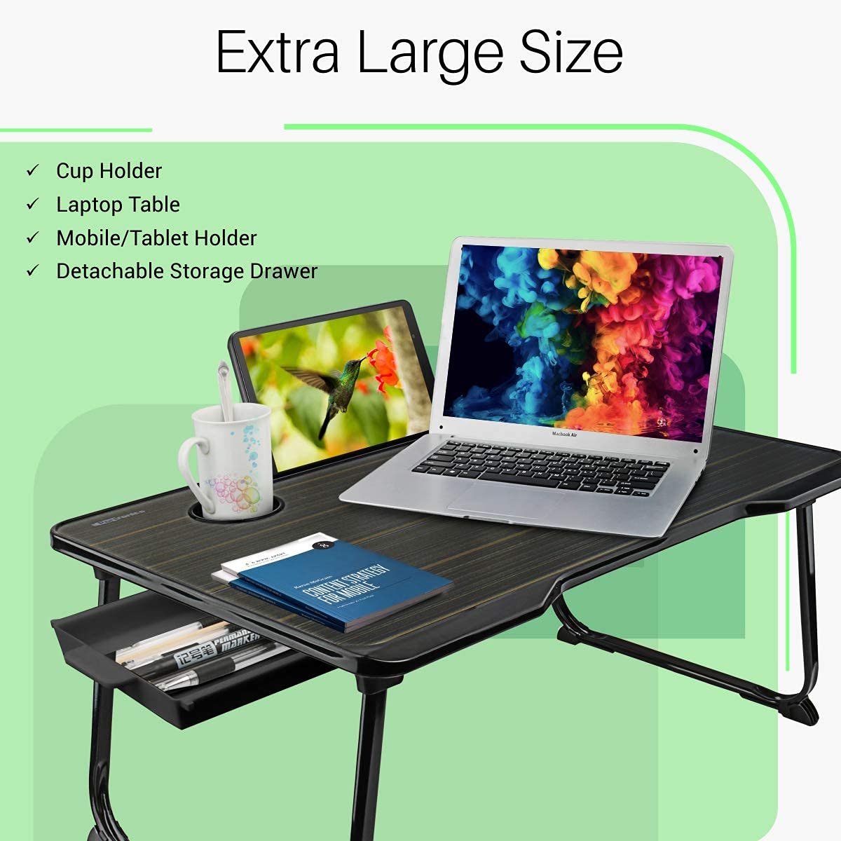 Portronics My Buddy One Plus POR-1191 Multifunctional Laptop Table Lapdesk for Office Home with Cupholder Bed Study Table (Black)-laptop care-dealsplant