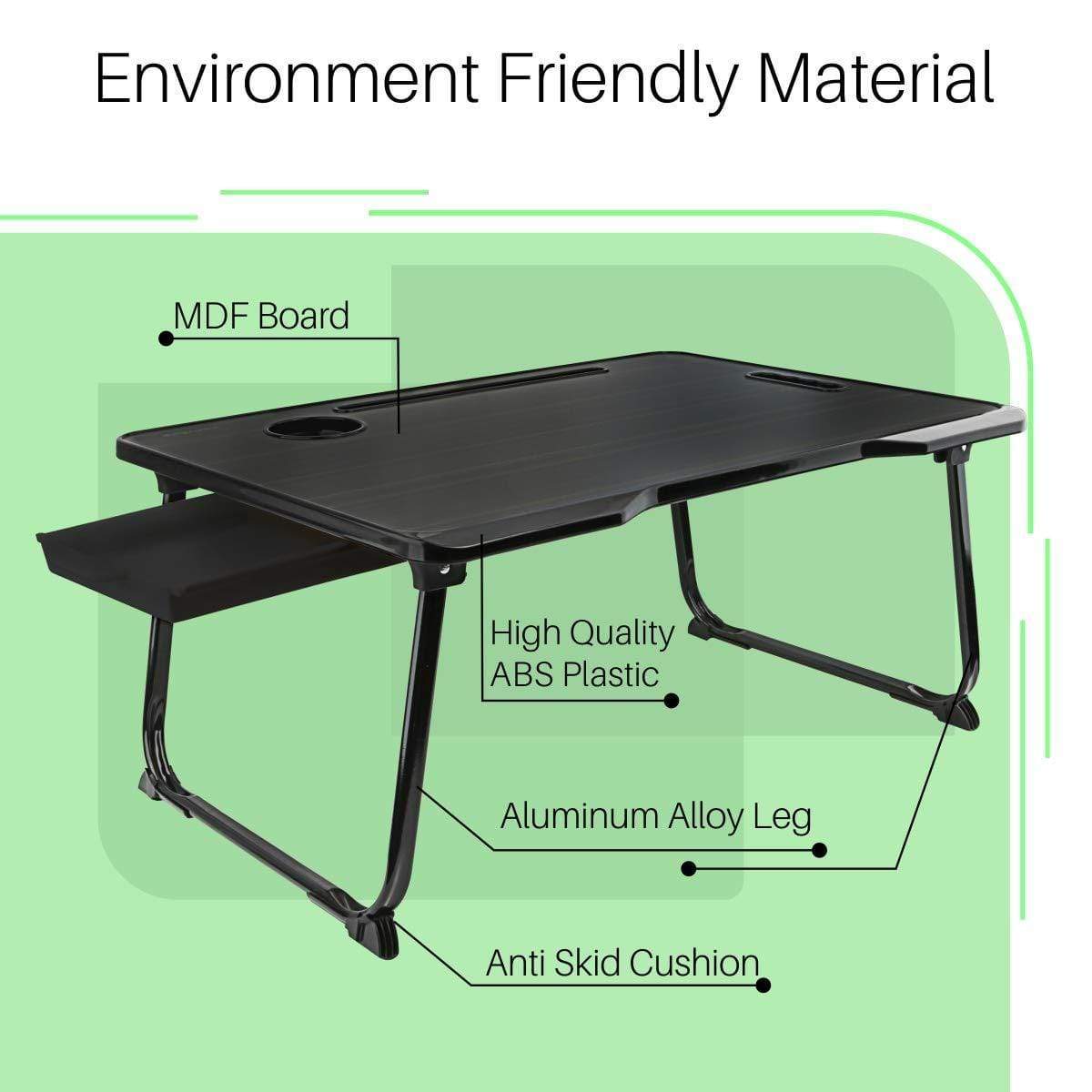 Portronics My Buddy One Plus POR-1191 Multifunctional Laptop Table Lapdesk for Office Home with Cupholder Bed Study Table (Black)-laptop care-dealsplant