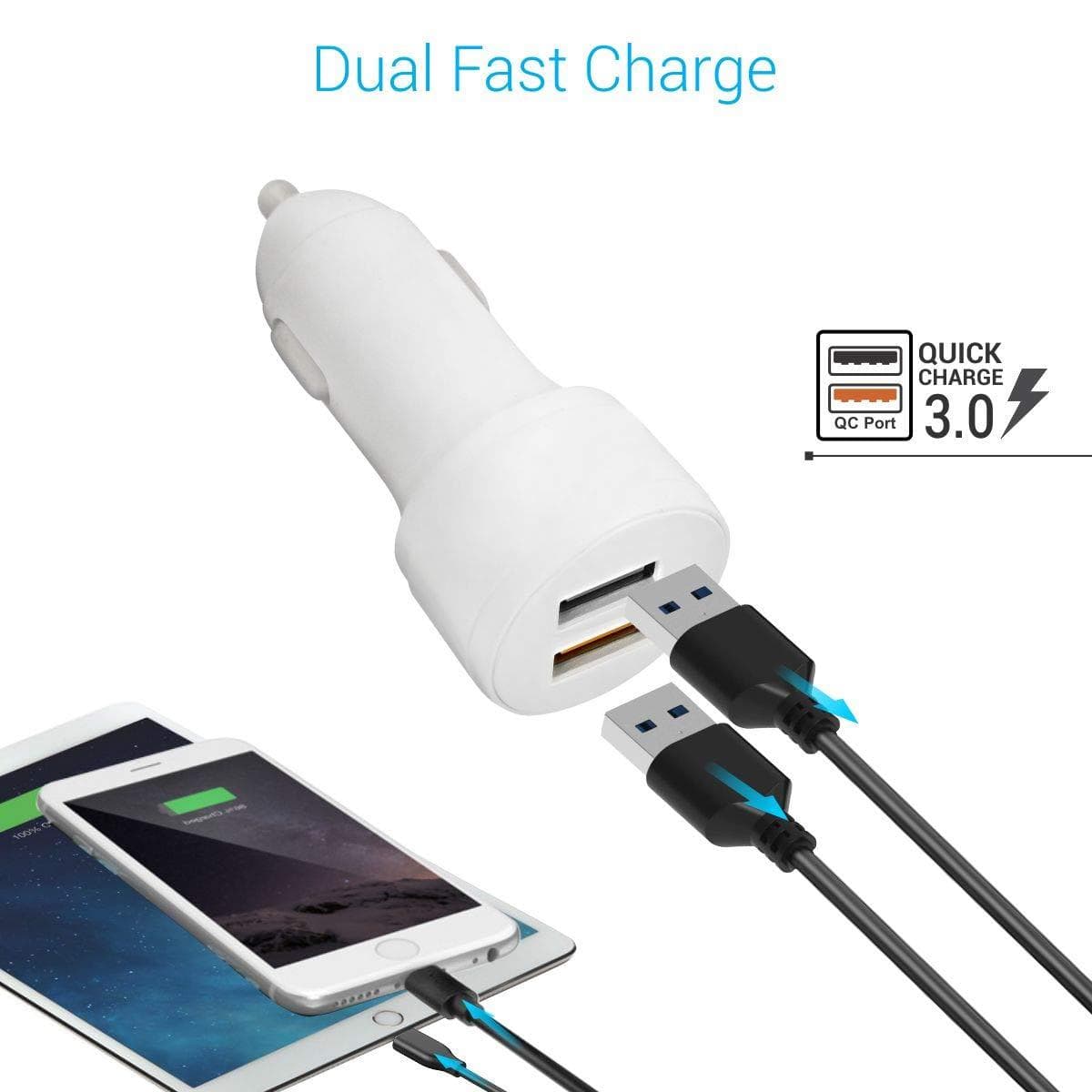 Portronics CarPower QC POR-1004 Dual Port Car Charger with Quick Charge 3.0 Port, a USB Port with 1M Micro USB Cable-Power Bank-dealsplant