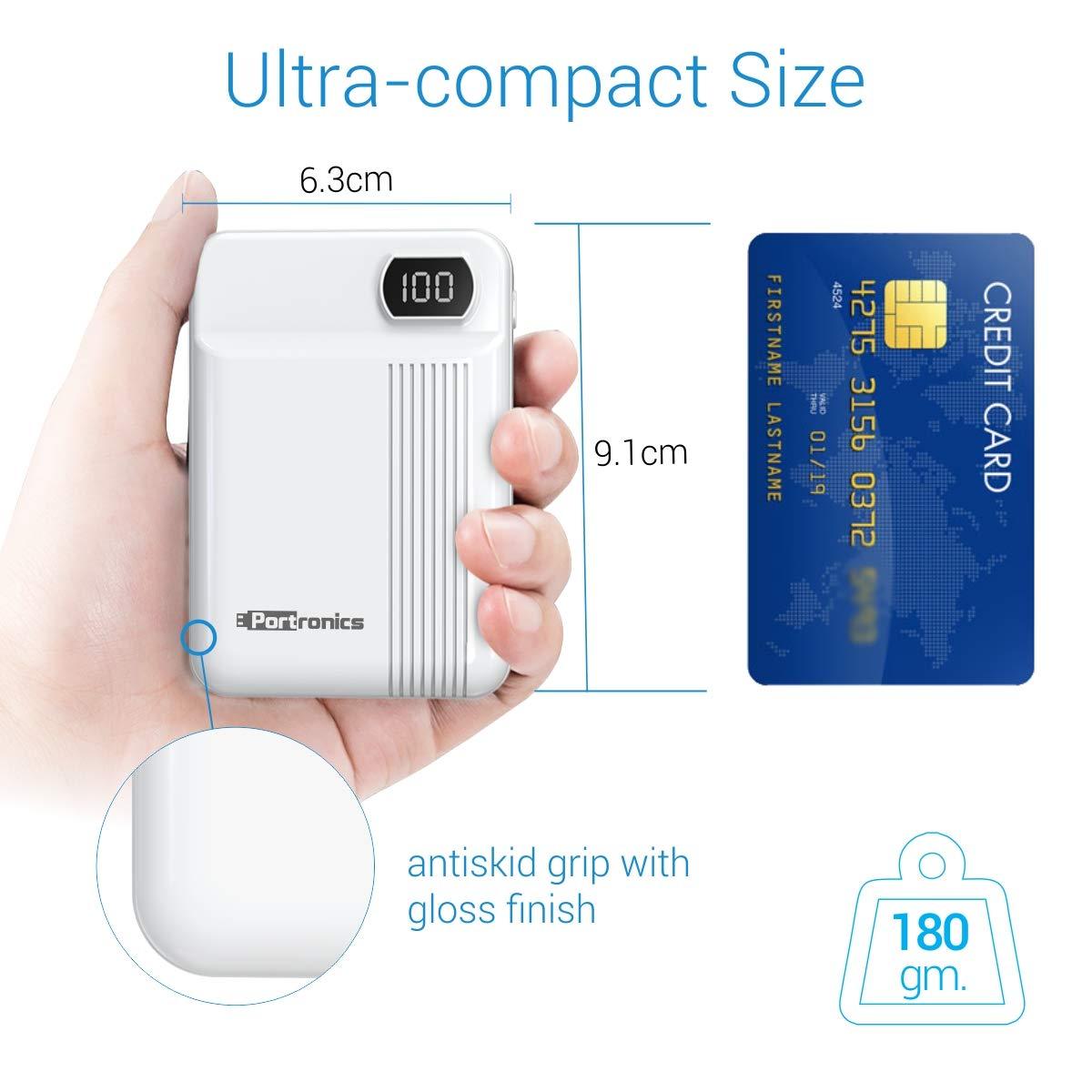 Portronics Indo 10D 10,000 mAh Power Bank Dual Input(Type C + Micro USB) and Dual Output with Display (White)-Power Bank-dealsplant