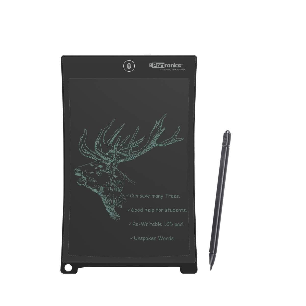Portronics Ruffpad 10 Plus POR-233 Re-Writeable LCD Writing Pad with Content Safety Button, Black-Ruffpad-dealsplant