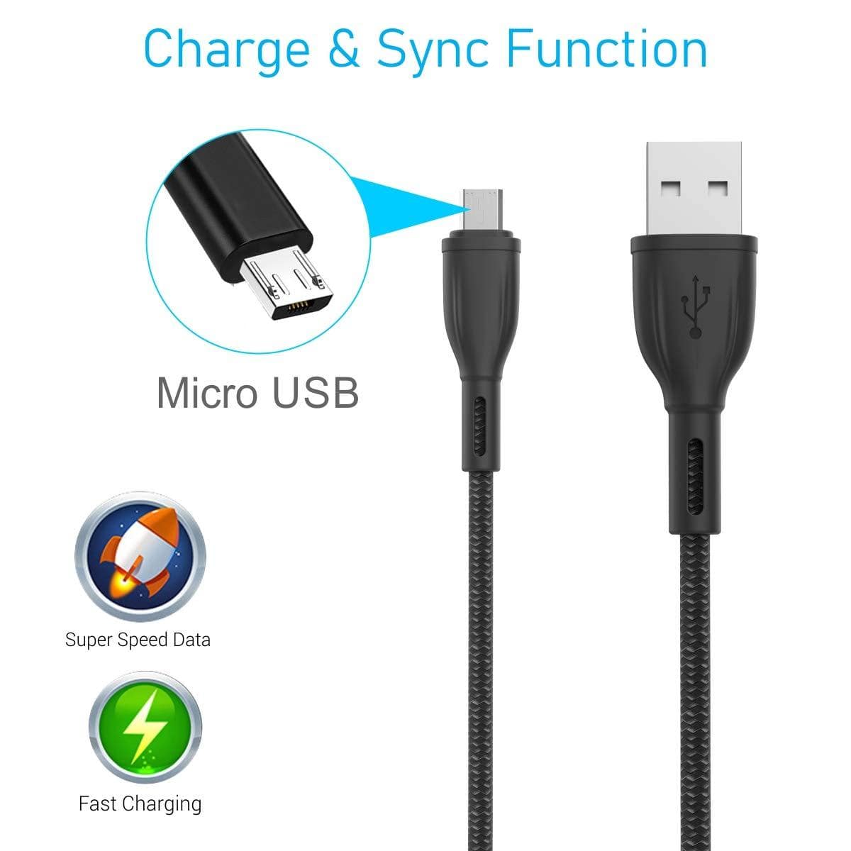 Portronics Konnect Plus 1.2M Fast Charging Micro USB Cable for Android Phones-USB CABLE-dealsplant