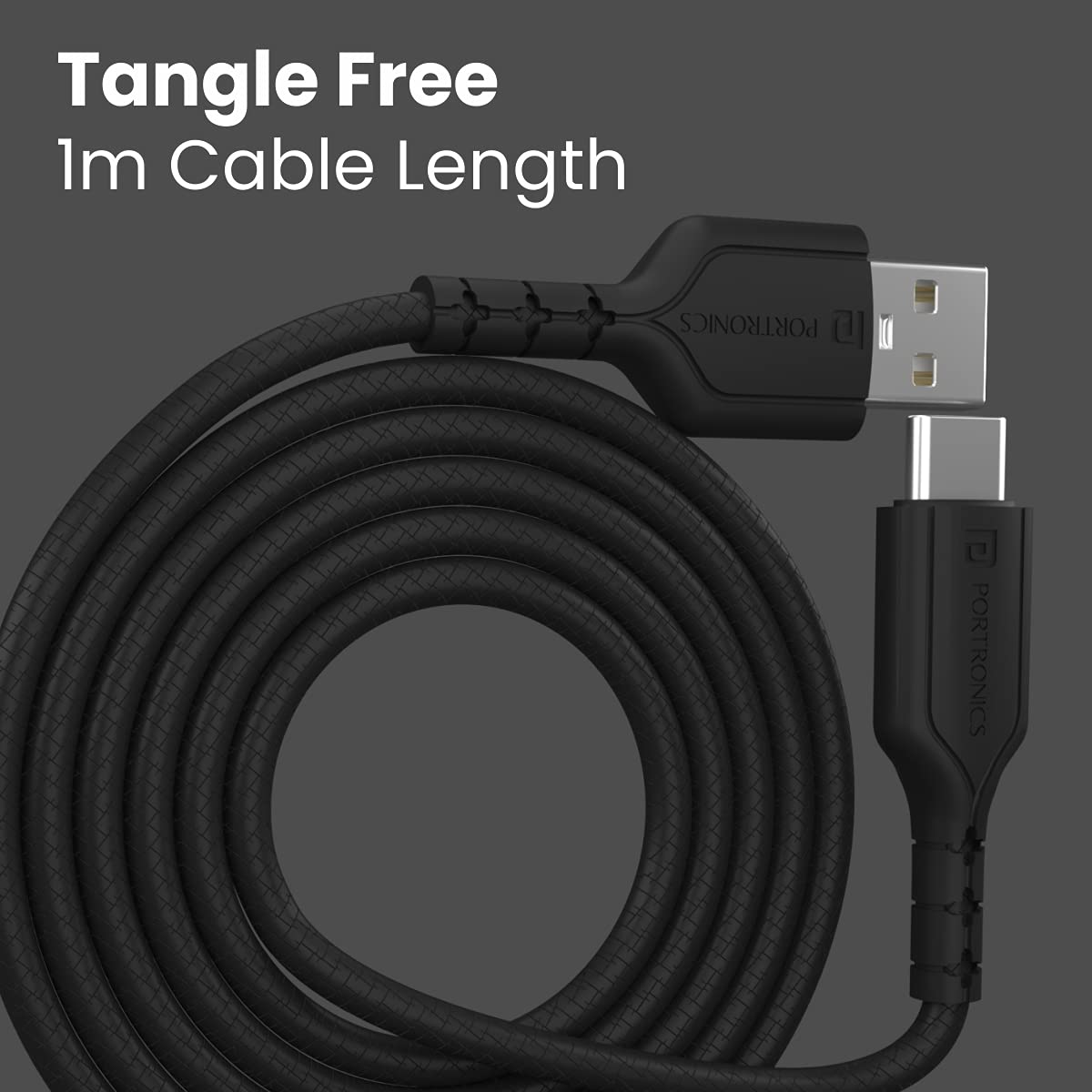 Portronics POR-656 Konnect Core 1M Type C Cable with Charge & Sync Function-USB Charging Transfer cable-dealsplant
