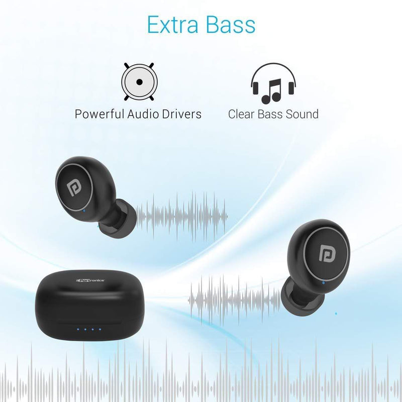 Portronics Harmonics Twins Mini POR-325 HD True Wireless Stereo Headphones with High Bass, LED Indicator, TWS Bluetooth 5.0 Wireless Earphones, Black-Wired Earphone-dealsplant