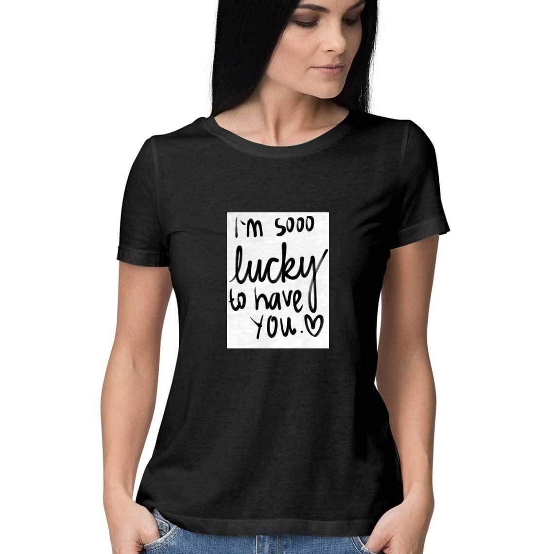 Dealsplant Crop Sleeve Round Neck Lucky to have you_1 T-Shirt for Women-Clothing-dealsplant