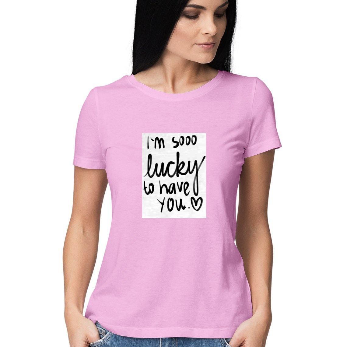 Dealsplant Crop Sleeve Round Neck Lucky to have you_1 T-Shirt for Women-Clothing-dealsplant
