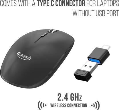 QUANTUM QHM260 with USB Nano Receiver & USB to Type-C Connector, 1600 DPI, 2.4 GHz Wireless Optical Mouse (2.4GHz Wireless, Black)-Wireless Mouse-dealsplant