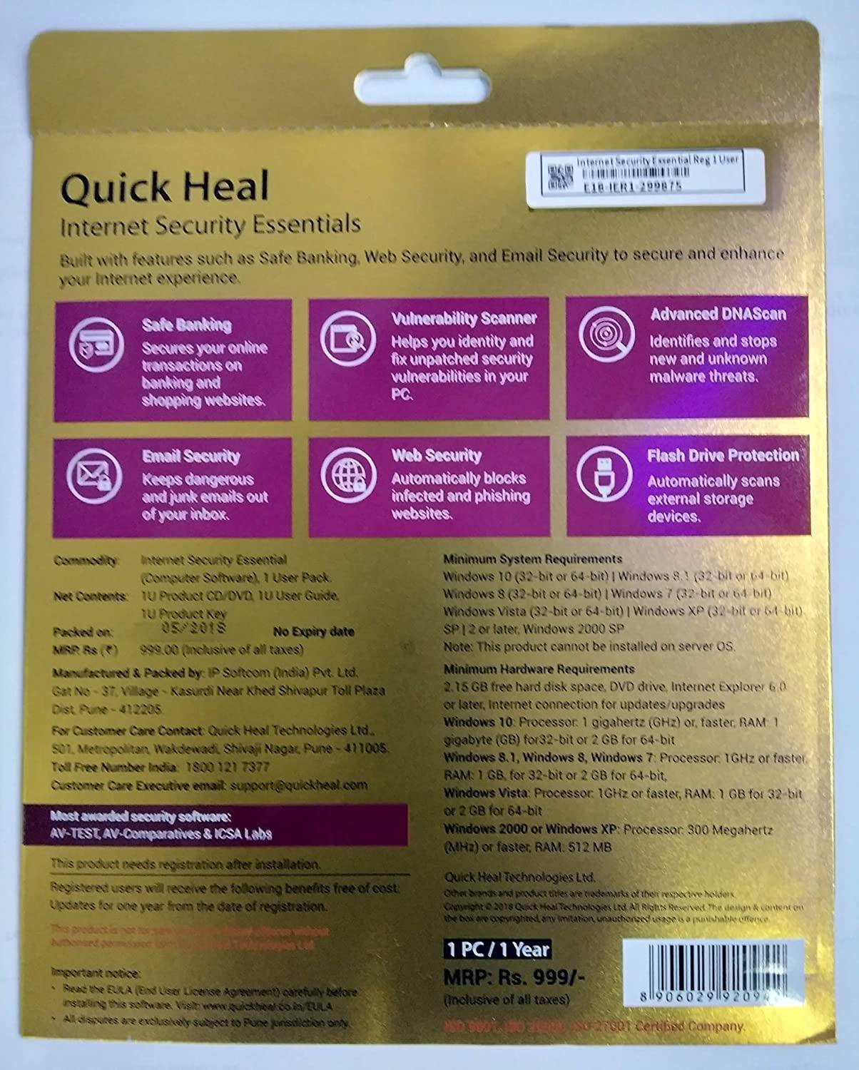 QUICK HEAL INTERNET SECURITY ESSENTIAL (Email Delivery in 2 hours - No CD) Only for South India Region-Anti Virus Softwares-dealsplant