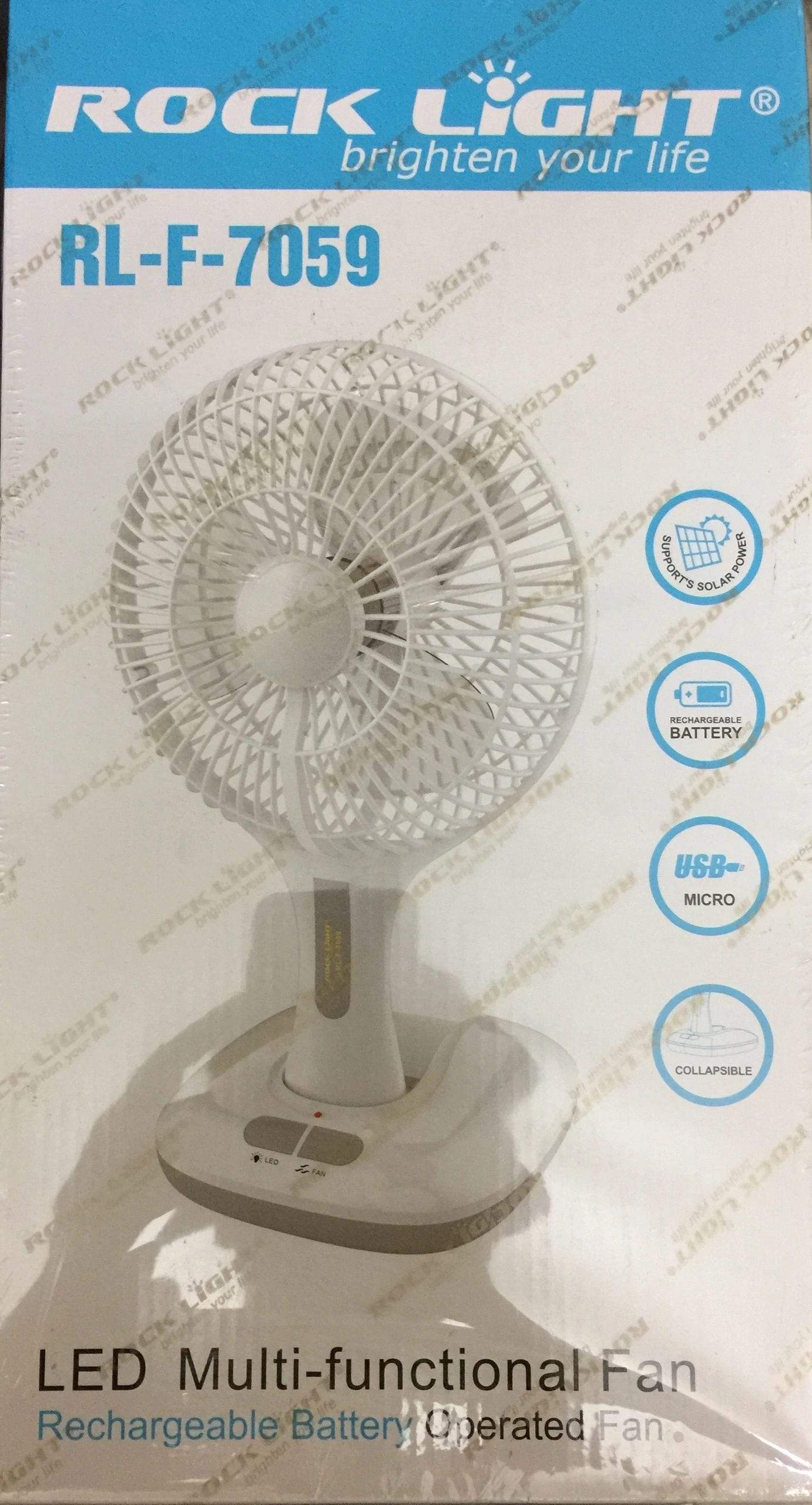Rock Light 7059 Rechargeable LED Multi Functional AC/DC Table Fan with in-built 4000mAh Power Bank Solar Panel supported Fan-Home & Living-dealsplant